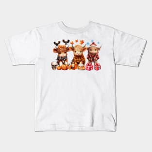 Happy Hallothanksmas Highland Cow #3 Kids T-Shirt